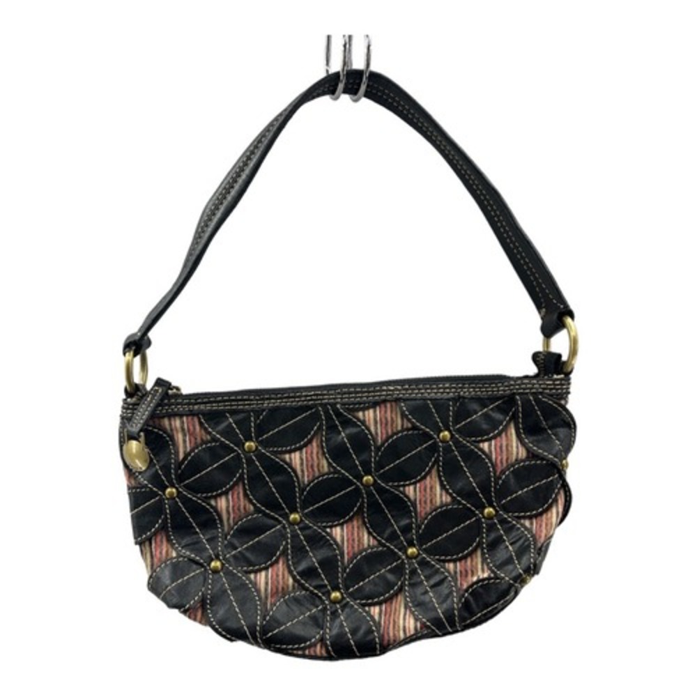 Kenzie Shoulder Bag Womens Medium Black Floral Applique Striped Leather